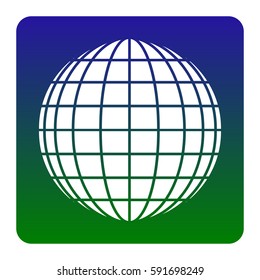 Earth Globe sign. Vector. White icon at green-blue gradient square with rounded corners on white background. Isolated.