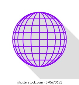 Earth Globe sign. Violet icon with flat style shadow path.