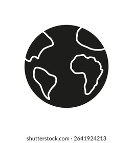 Earth Globe Silhouette Icon. Global Awareness, World Geography, And Environmental Conservation Symbol. Planet Representation And Earth Day Theme. Isolated Vector Illustration.