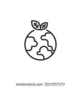 Earth globe with a small plant line icon. linear style sign for mobile concept and web design. Global environmental care outline vector icon. Symbol, logo illustration. Vector graphics