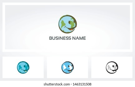 Earth Globe With Smiling Face Logo