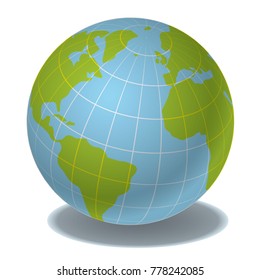 Earth globe, with some continents indicated on it, in 3D