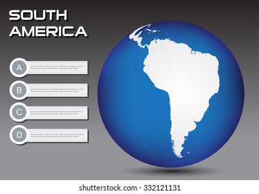 Earth globe with South America map.Earth globe vector illustration.