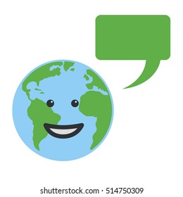 Earth globe with speech bubble. Isolated on white background. Flat planet Earth icon. Vector illustration.