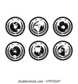 Earth globe stamps with wreath