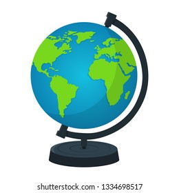 Earth Globe with Stand isolated on white background. World Map. Earth Icon. Vector illustration for Design.
