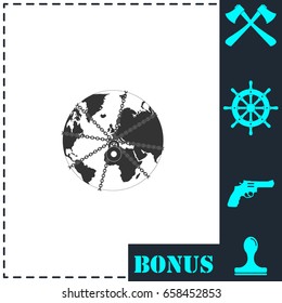 Earth globe in strong chain icon flat. Simple vector symbol and bonus icon