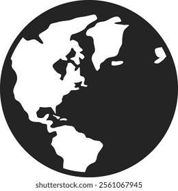 Earth globe with stylized continents in black and white, focusing on North and South America, offering a simple yet impactful representation of our planet