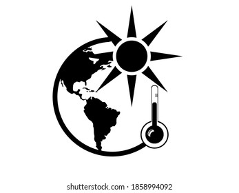 Earth globe sun and thermometer vector isolated on white background