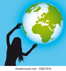 Earth globe supported by a young woman