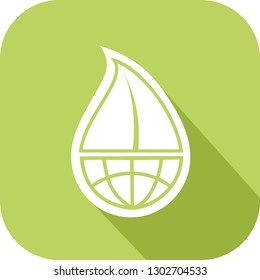 Earth globe surmounted by a leaf
