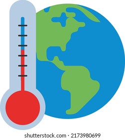 Earth globe with thermometer. High temperatures. Climate change.