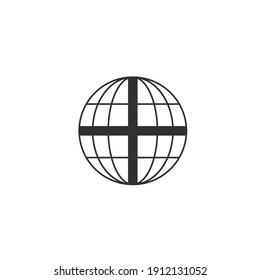 Erde, Globus dünne Linie Symbol mit Kreuz. Lineare Vektorgrafik. Piktogramm einzeln