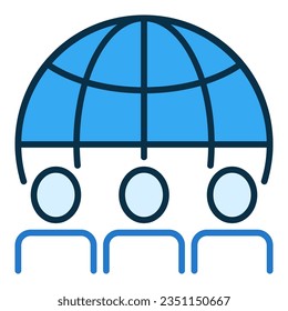 Earth Globe and three People vector concept blue icon or design element