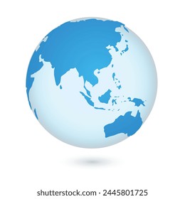 Earth globe transparent world map blue sphere shape realistic vector illustration. Geography cartography global exploration planet continent globalization international worldwide communication