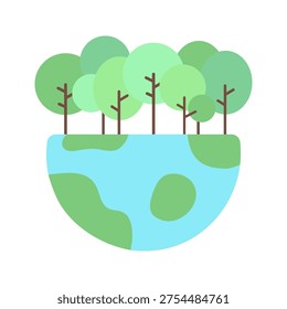 Earth globe with trees. Ecology, environment, nature, sustainability concepts. Flat vector design isolated illustration.