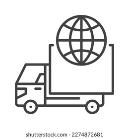 Earth Globe with Truck vector Global Delivery concept icon or sign in thin line style