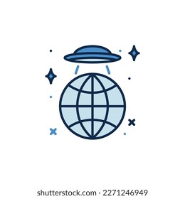 Earth Globe and UFO vector concept colored icon or symbol