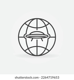 Earth Globe with UFO vector Extraterrestrial Civilizations concept linear icon or symbol