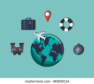 earth globe with vacation travel icons image