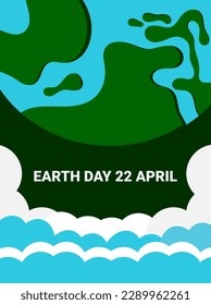 Earth globe vector and the cloud in the bottom. Love earth. Earth day background.