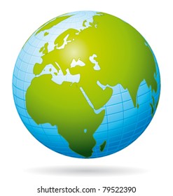 Earth globe vector icon. European view.