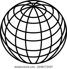 Earth Globe Vector Icon with Geometric Lines – Minimalistic Black and White Design