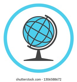 Earth globe vector icon in a round frame on a white background