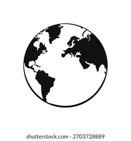 Icono del Vector del globo terráqueo, silueta del mapa mundial, símbolo global blanco y negro.