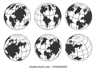 Earth globe vector icons set isolated on a white background.