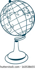 Earth globe vector illustration contour line art. World map geography doodle style