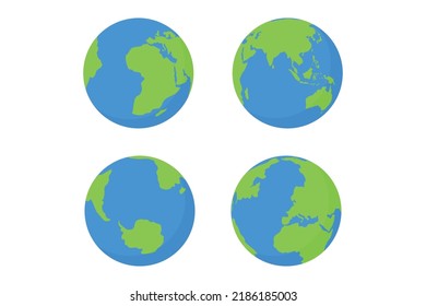 Ilustración vectorial del globo terrestre. Globos de la Tierra aislados en fondo blanco. Icono Planeta plana Tierra. Ilustración vectorial.