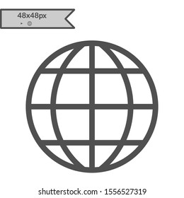 Earth globe vector isolated on white background. Thin linear network graphic pictogram for web site, mobile application. Linear style icon. Flat design element. Editable stroke. 48x48 Pixel