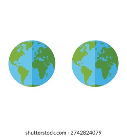 Earth globe vector pair for geography class, world map icon set, environment day poster, global studies, travel education design