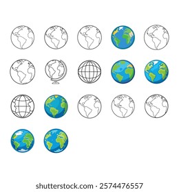 Earth and Globe Vector Set – Detailed World Map Graphics for Design Projects
