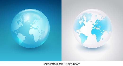 Earth globe vector. World map on blue and white background. Planet with continents