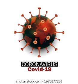 Earth Globe with Virus Strain Model of Novel Coronavirus 2019-nCoV Covid-19. Virus Pandemic Protection Concept
