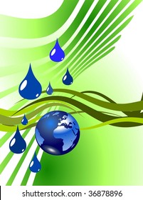 Earth globe and water drops
