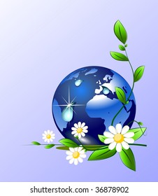 Earth globe and water drops, vector illustration
