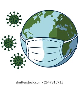 Globo da Terra usando máscara facial protetora contra o coronavírus