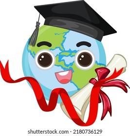 Earth globe wearing graduation hat illustration