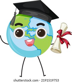 Earth globe wearing graduation hat illustration