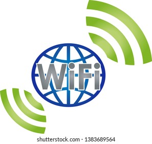 Earth globe and WiFi waves logo