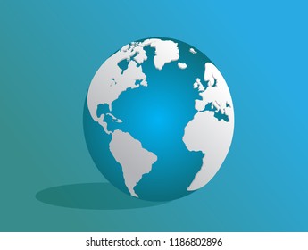 Earth globe world Blue background, space in a white map and a beautiful silhouette. Vector 