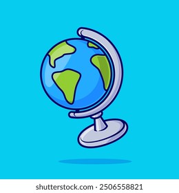 Earth Globe World Cartoon Vector Icon Illustration. Education Object Icon Concept Isolated Premium Vector. Flat Cartoon Style