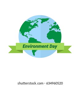 Earth Globe World Environment Day Ecology Protection Holiday Greeting Card Flat Vector Illustration