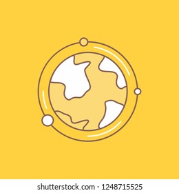 earth, globe, world, geography, discovery Flat Line Filled Icon. Beautiful Logo button over yellow background for UI and UX, website or mobile application