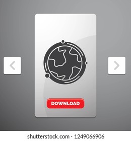 earth, globe, world, geography, discovery Glyph Icon in Carousal Pagination Slider Design & Red Download Button