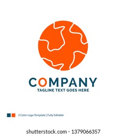 earth, globe, world, geography, discovery Logo Design. Blue and Orange Brand Name Design. Place for Tagline. Business Logo template.
