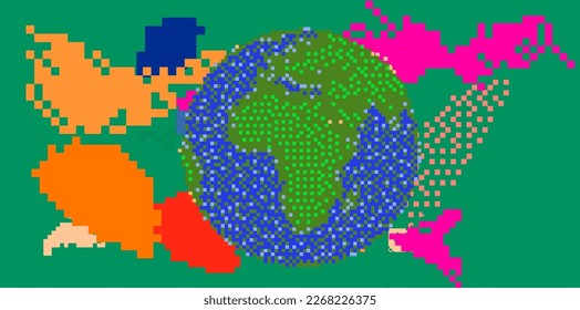 The Earth Globe World geography sphere in pixel art style.